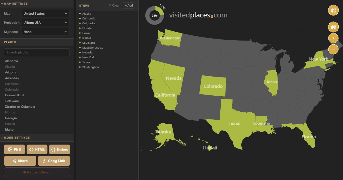 Visited US States Map | VisitedPlaces.com